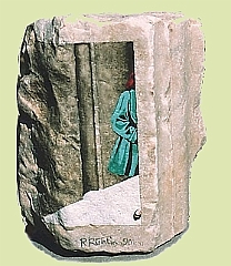 1990 - Die kleine Archaeologin - Acryl auf roemischen Stein - 15x20.5x7cm